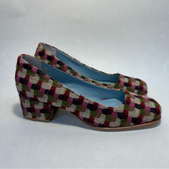 NWB Sz. 7B Frances Valentine Doll Pump in Basketweave Pink and Green - Picture 4 of 12